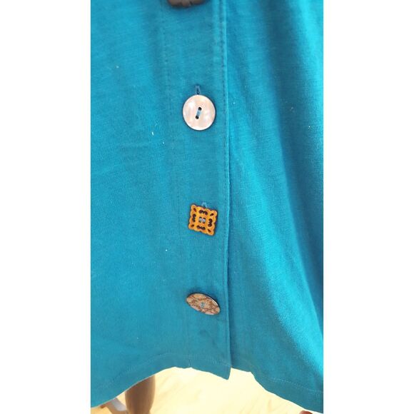 Soft Surroundings Handkerchief Hem Artisan Button Top, Teal Blue, size small‎ - Picture 5 of 10